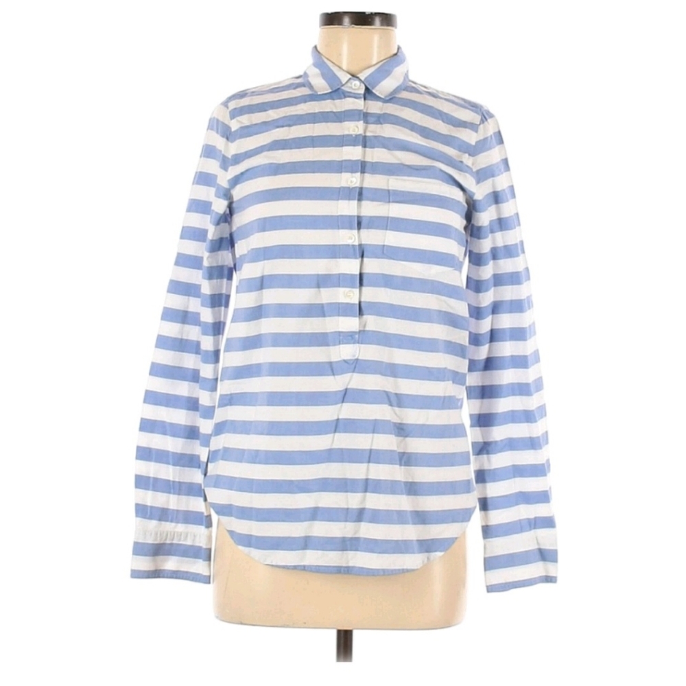 TU J. Crew Nautical blue white stripe button up